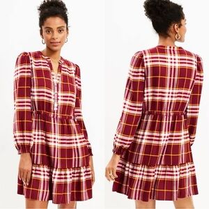 Loft Plaid Side Tie Flare Dress-size XS- NWT
